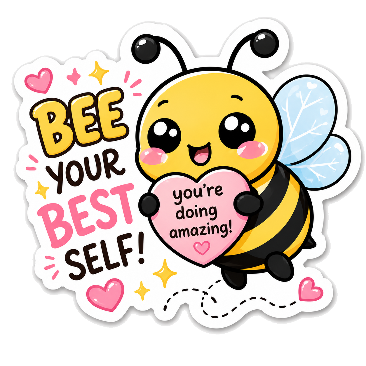 Bee Your Best Self illustrated sticker design by Little Ink Bear Studio